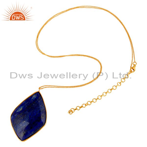 Exporter 18K Gold Over Sterling Silver Faceted Lapis Lazuli Bezel Set Pendant With Chain