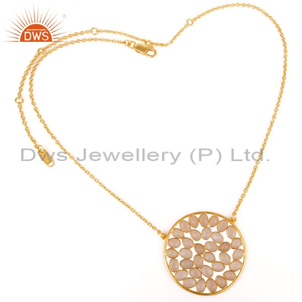 Suppliers 18K Yellow Gold Plated Sterling Silver Dyed Rose Chalcedony Pendant Necklace