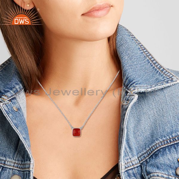 Handmade dainty necklace in silver 925 adorn adorn with red onyx