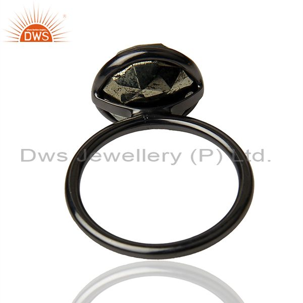 Suppliers Black Rhodium Plated 925 Silver Pyrite Gemstone Womens Ring Supplier