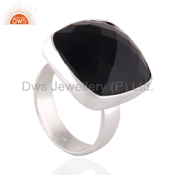 Suppliers Natural Checkerboard Gemstone Black Onyx 925 Sterling Silver High Polished Ring