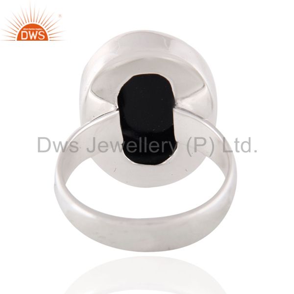 Suppliers Natural Black Onyx Oval Shape Healing Gemstone Bezel Set Sterling Silver Ring