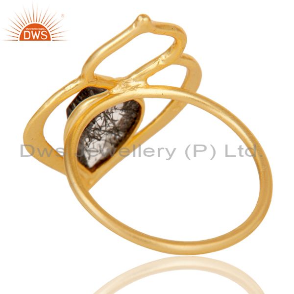 Suppliers Black Rutile 18K Gold Plated Sterling Silver Art Deco Style Designer Ring