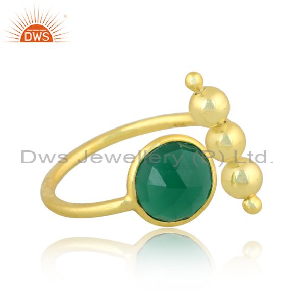 Suppliers Green Onyx GEmstone Sterling Silver Gold Plated Designer Ring Manufacturer India