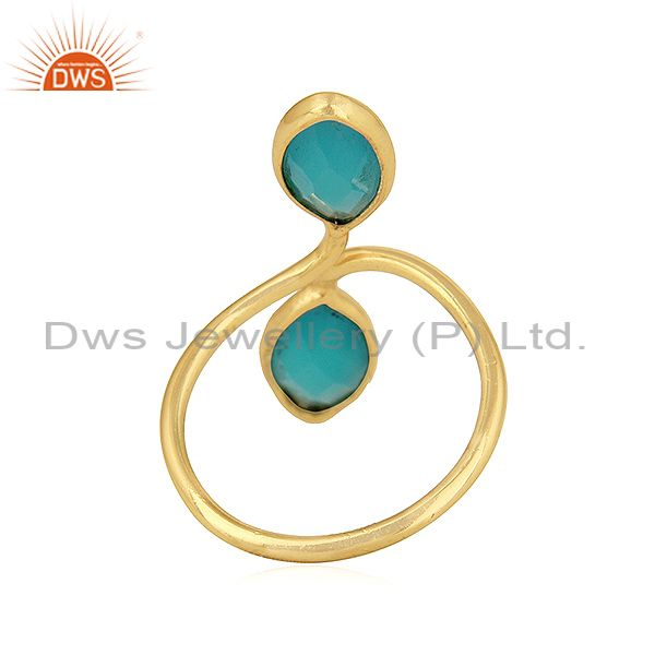 Exporter Aqua Chalcedony Gemstone Gold Plated Designer Silver Cocktail Rings