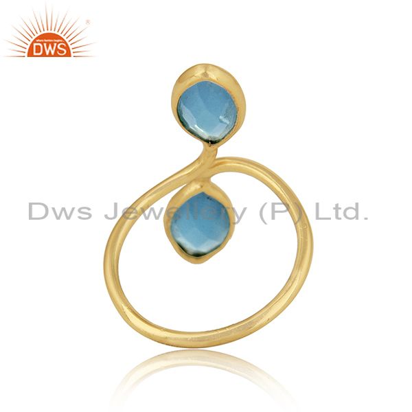 Designer of Blue chalcedony gemstone designer womens gold plated silver ring