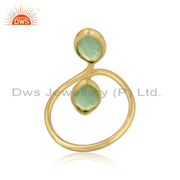 Prehnite Chalcedony Womens Designer Gold Plated Silver Rings