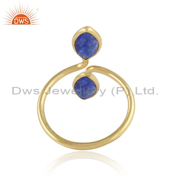 Lapis Lazuli Gemstone 18K Gold Plated Designer Womens Rings