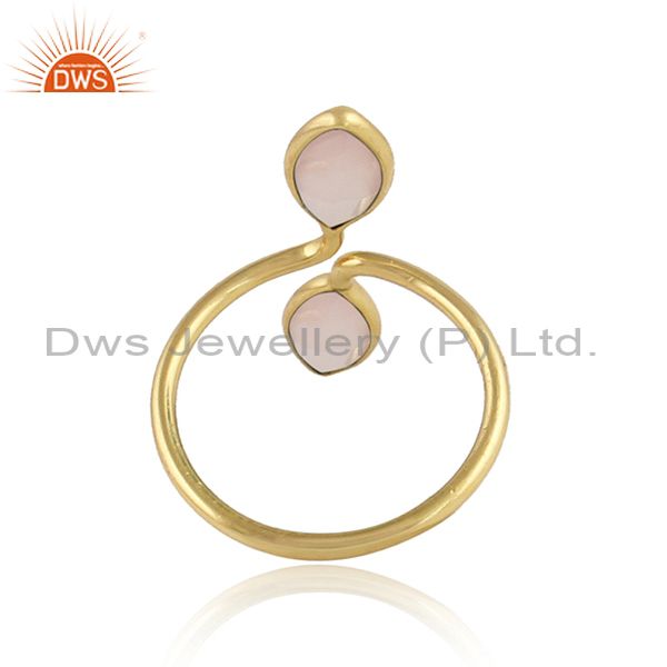 Designer of Rose chalcedony gemstone womens gold plated silver rings jewelry