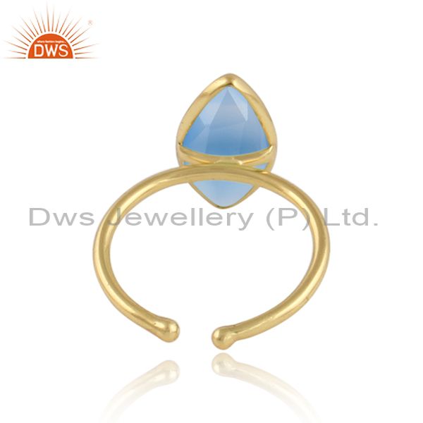 Designer of Blue chalcedony gemstone designer 18k gold plated silver rings