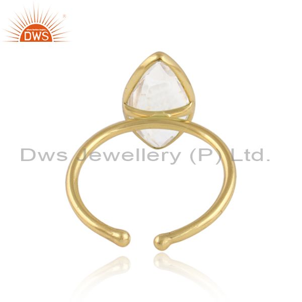 Designer of Crystal quartz gemstone 18k yellow gold plated 925 silver rings