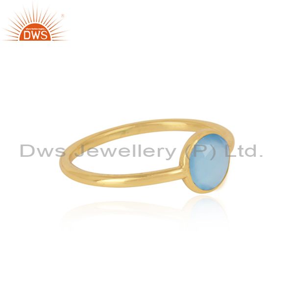 Handmade dainty gold on silver blue chalcedony solitaire ring