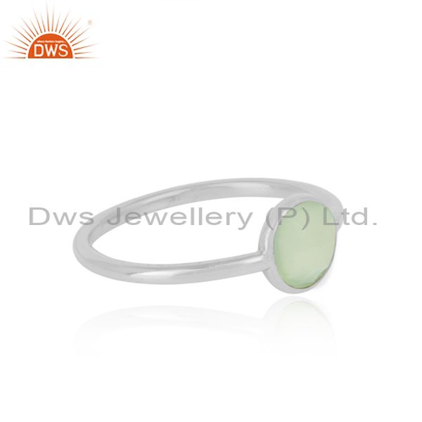 Handmade dainty sterling silver prehnite chalcedony solitaire ring