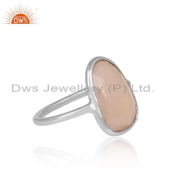 Rose Chalcedony Set Fine 925 Silver Casual Statement Ring
