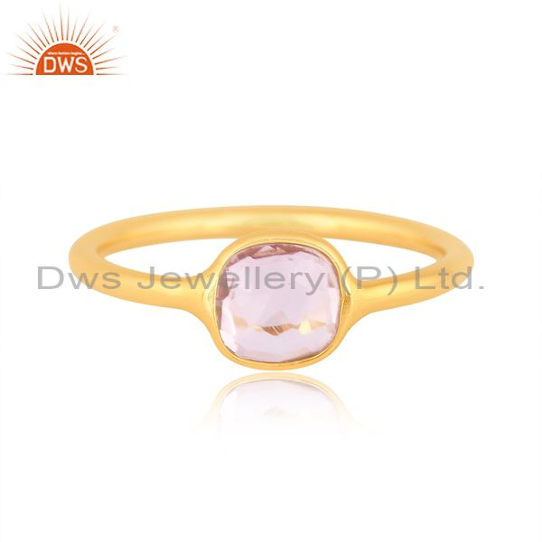 Pink Amethyst On 18K Gold Plated Sterling Silver Ring