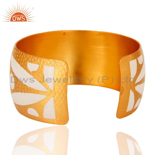 Wholesalers 18K Yellow Gold Plated Over Brass Wide Bangle Cuff Bracelet With Enamel Work