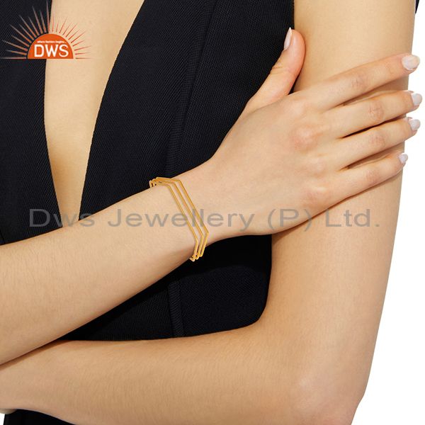 Wholesalers 18K Yellow Gold Plated Traditional Handmade Brass Wire Cuff Jewellery