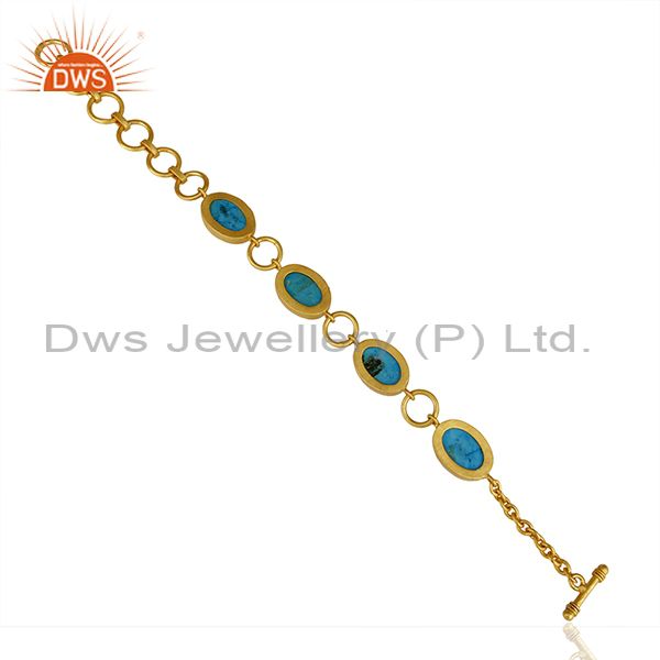 Wholesalers 14K Gold Plated Handmade Natural Turquoise Adjustable Bracelet Made In Brass