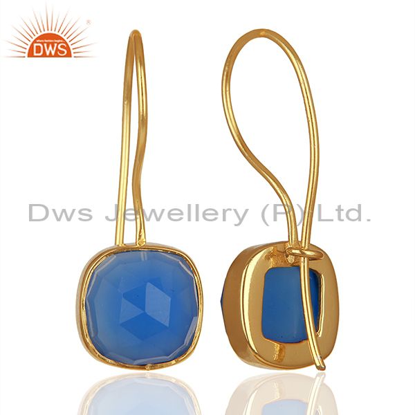 Wholesalers Blue Gemstone Gold Plated Brass Fashion Earrings Manufacturer India