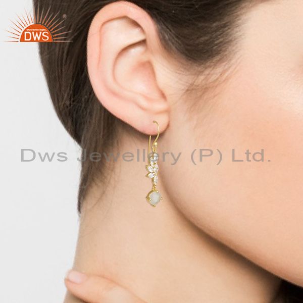 Wholesalers Rainbow Moonstone and Cz Gold Plated Brass Fashion Earring for Girls Jewelry