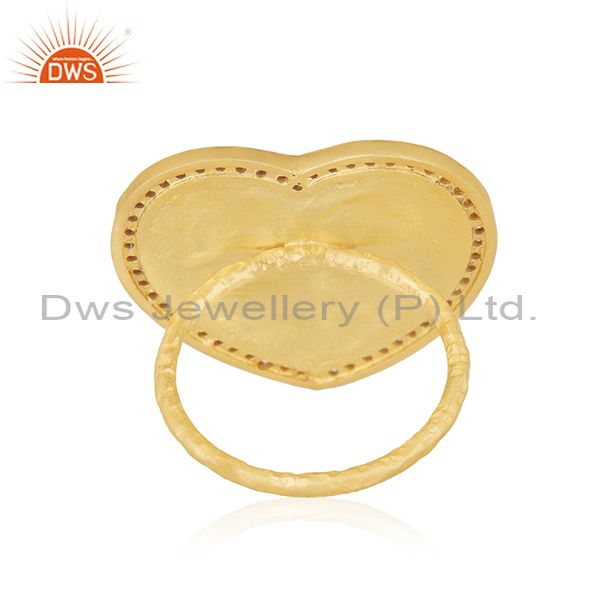 Wholesalers 22K Yellow Gold Plated White Cubic Zirconia Heart Cocktail Stackable Ring