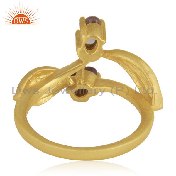 Wholesalers Indian Handmade 18k Yellow Gold Plated Over Brass Natural Gemstone Amethyst Ring