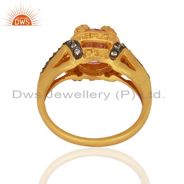 Wholesalers 22K Yellow Gold Plated Brass Pink Cubic Zirconia Womens Fashion Ring