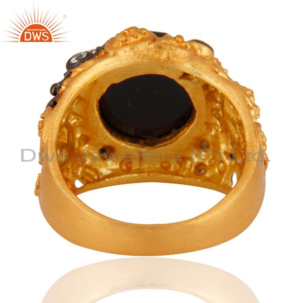 Wholesalers 18K Yellow Gold Plated Black Onyx And Cubic Zirconia Cocktail Ring