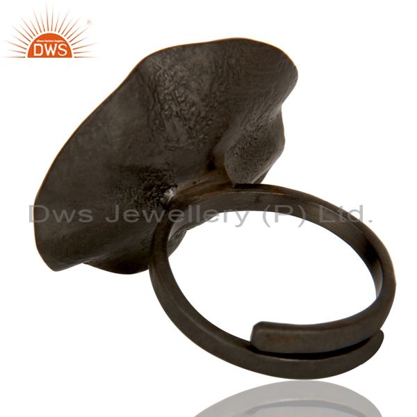 Wholesalers Black Oxidized Black Onyx and White Zircon Textured Folied Adjustable Ring