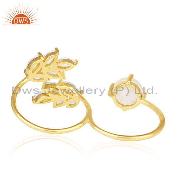 Wholesalers Fashion Multi Gemstone Gold Plated Brass Double Finger Fashion Ring Manufacturer
