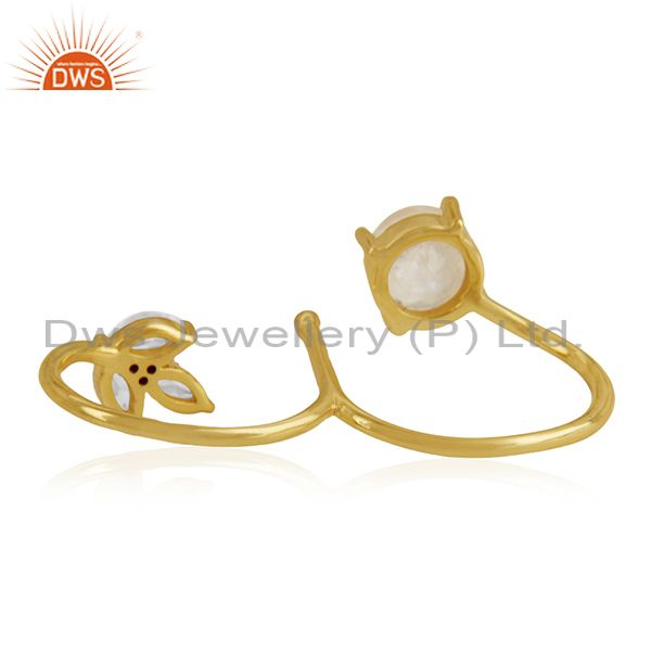 Wholesalers 14k Gold Plated Brass Moonstone and Zircon Double Finger Ring Manufacturers