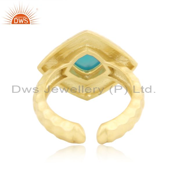 Exporter of Hammered handcrafted fashion ring with gold on and aqua chalcedony