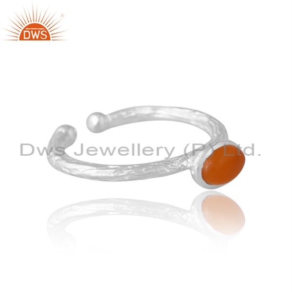 Sterling Silver White Earring With Carnelian Oval Horizontal
