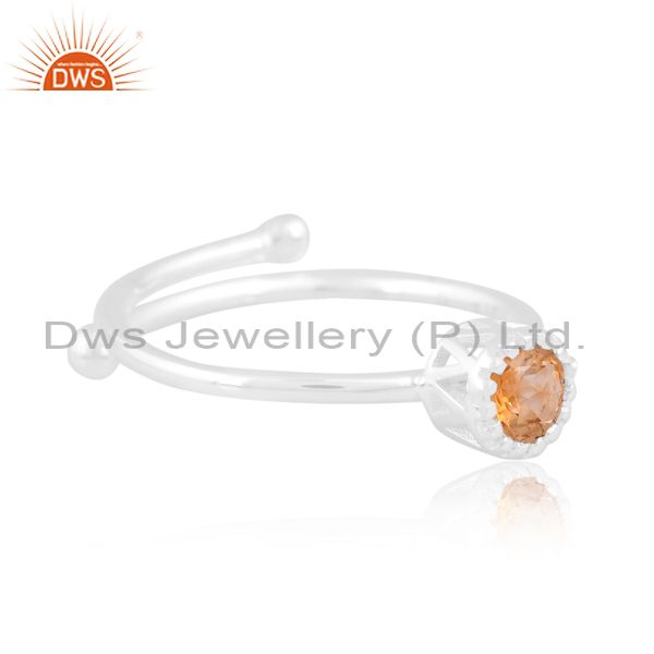 Sterling Silver White Ring With Citrine Round Cut Stone