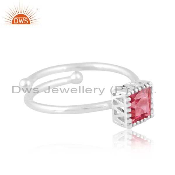 Pink Topaz Cut Square With White Sterling Silver Ring