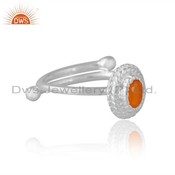 Oval Sterling Silver White Ring With Carnelian