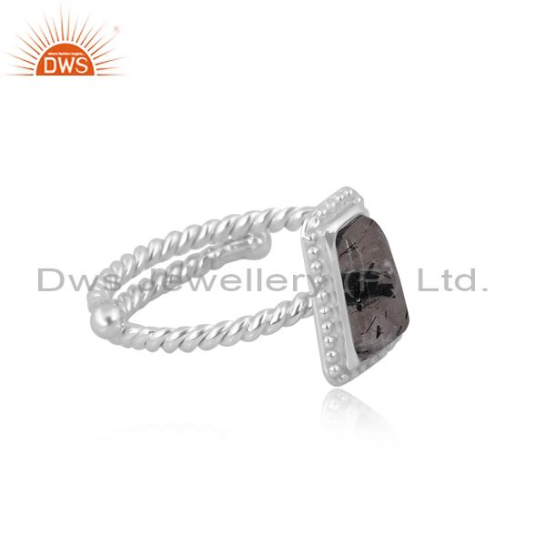 Black Rutile 925 Silver Engagement Ring for Girls
