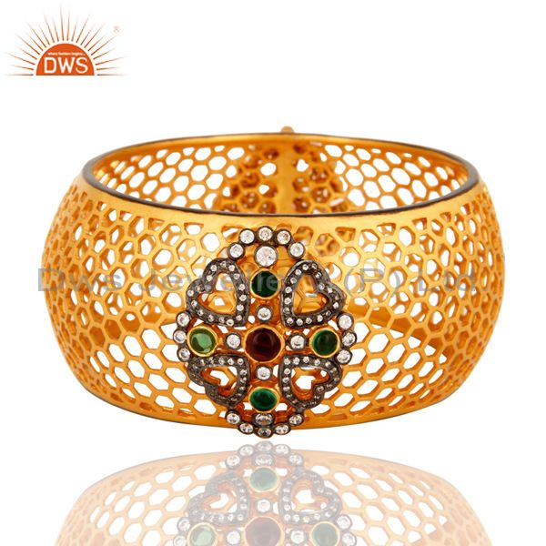 Cz traditional costume gold filigree design cuff bangle kada jewelry Exporter