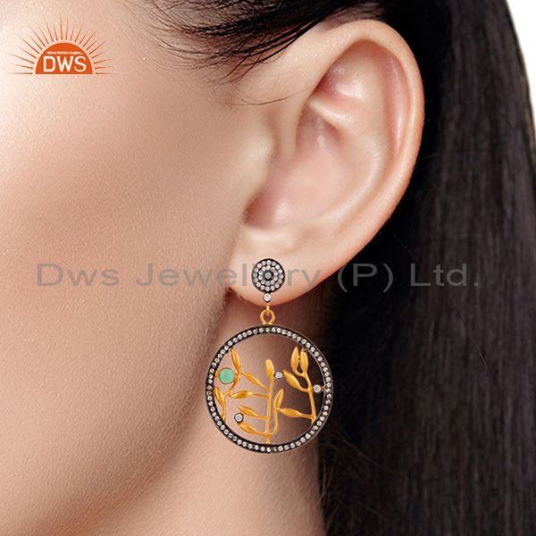 Wholesalers Handmade Pave Zircon 18 k Yellow Gold Plated Fashion Dangle Earrings
