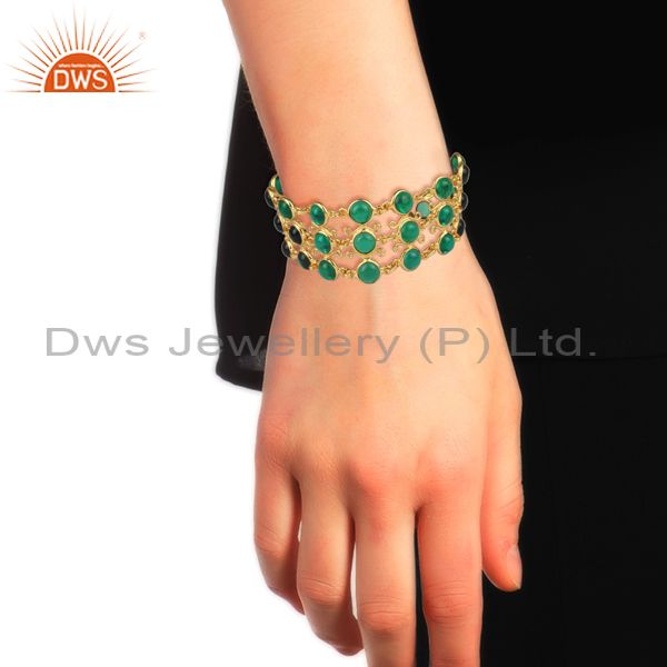 Exporter Hydro Emerald Gemstone Gold Plated Brass Chain Bracelet Jewelry