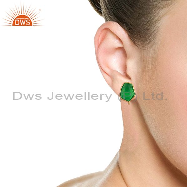 Wholesalers 18K Yellow Gold Plated Natural Green Aventurine Stud Earring Jewelry Assesories