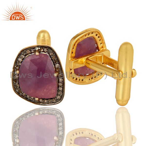 Wholesalers Natural Ruby And Pave Set Diamond Cufflinks Made In Solid 14K Yellow Gold