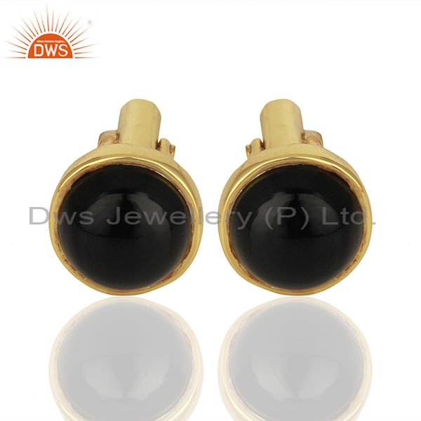 Wholesalers Gold Plated Black Onyx Gemstone Cufflinks jewelry Finding manufacturer