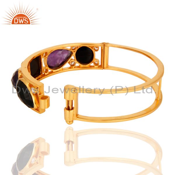 18k gold plated black onyx and amethyst openable bangle with cz Exporter