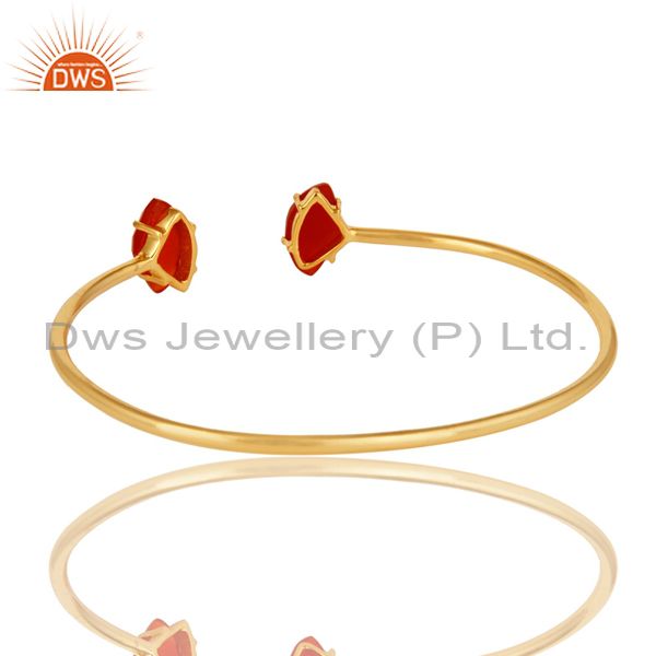 Wholesalers 18K Yellow Gold Plated Prong Set Red Onyx Gemstone Adjustable Bangle