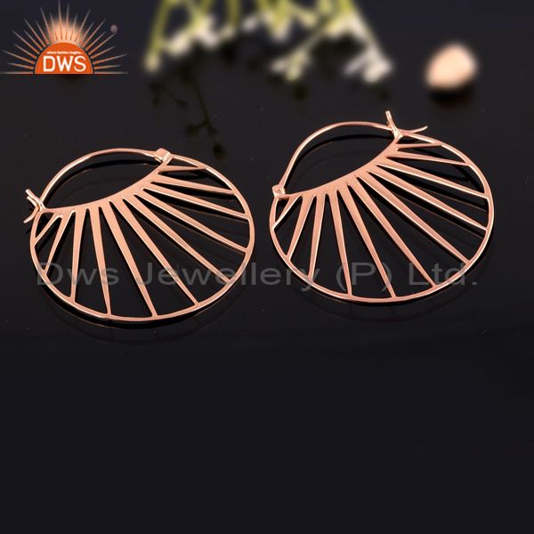 Shell patterned rose plated 925 silver round hoop earrings