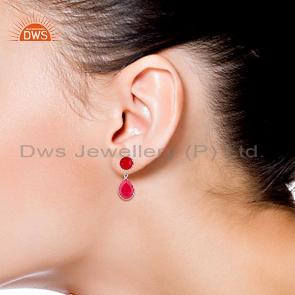 Wholesalers Pink Chalcedony Gemstone Sterling Silver Drop Earrings Supplier
