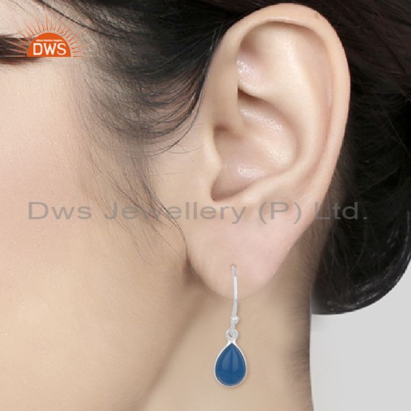 Wholesalers Sterling Silver Blue Chalcedony Gemstone Earrings Jewelry Supplier