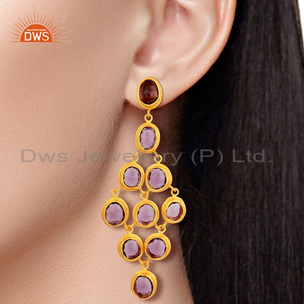 Wholesalers Hydro Amethyst Gemstone Gold Plated Silver Fashion Earrings Jewelry
