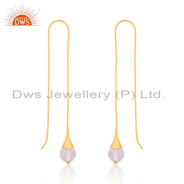 14k yellow gold plated sterling silver crystal quartz gemstone dangle earrings